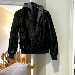 Brand new bomber leather jacket with detachable hoodie.